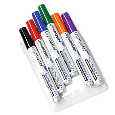 Komplet markerów do tablic suchościeralnych (czarny, czerwony, niebieski, zielony, pomarańczowy, fioletowy) 